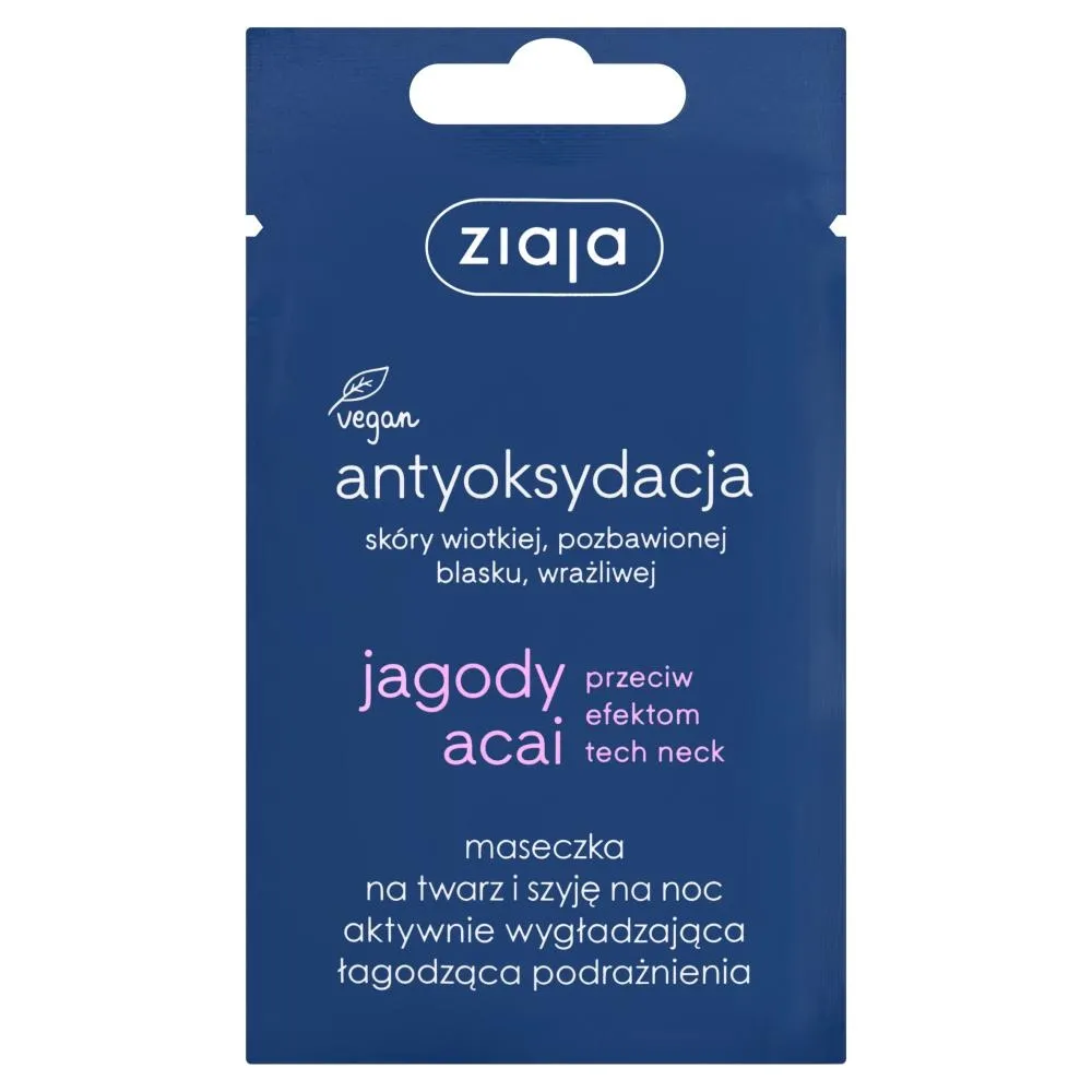 Ziaja Jagody acai Maseczka na twarz i szyję na noc aktywnie wygładzająca łagodząca podrażnienia 7 ml