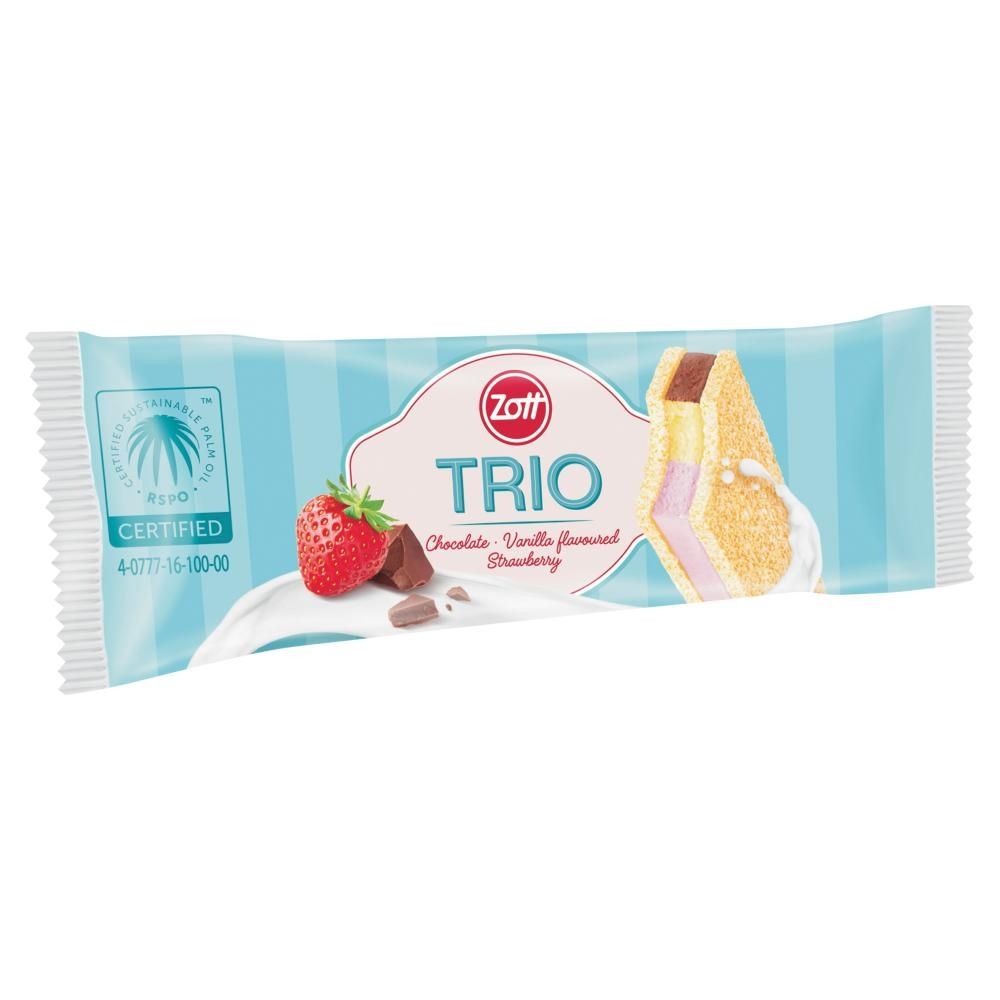 Zott Trio Ciastko z kremem truskawkowym czekoladowym waniliowym 29 g