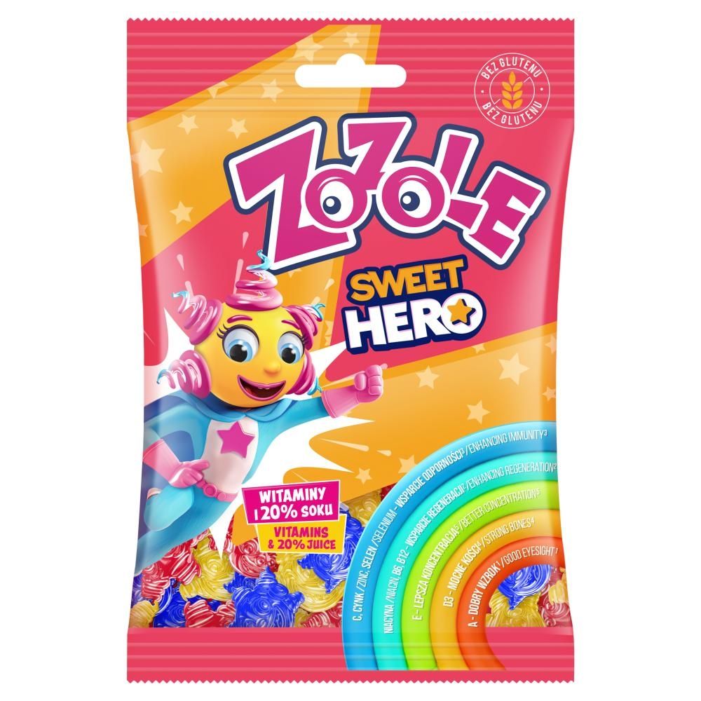 Zozole Sweet Hero Mix żelków o smaku wiśniowym truskawkowym marakui i pomarańczy 75 g