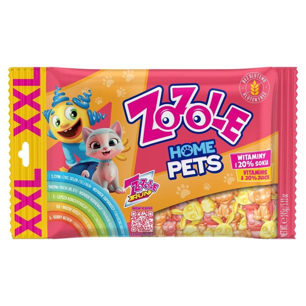 Zozole XXL Home Pets Mix żelków o smaku pomarańczowym truskawkowym i cytrynowym 145 g